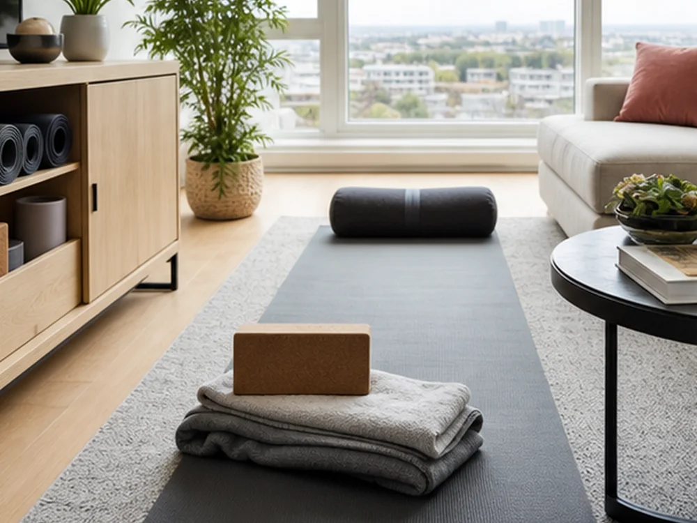 small apartment yoga gear storage ideas showing t21 reset
