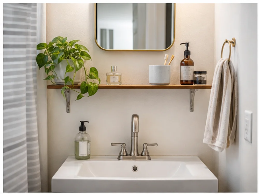 bathroom wall shelf editorial image 1