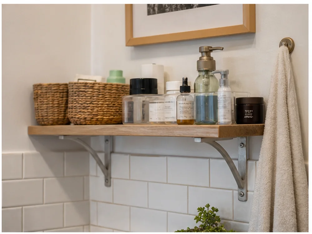 bathroom wall shelf in a small apartment showing clearance map rule 2