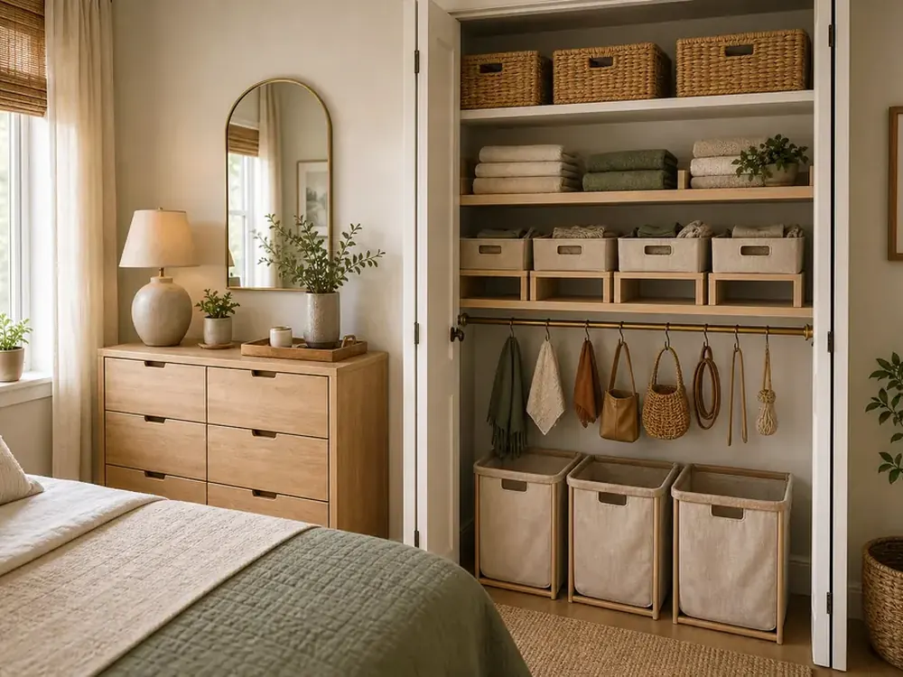 Suites de chambre à coucher pour petites chambres présentant un rangement pratique, une texture et une lumière naturelle