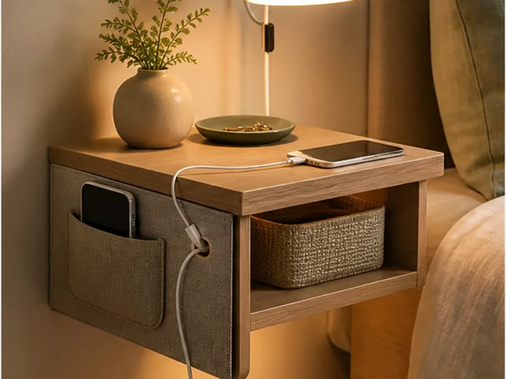Bedside Storage Organizer showing practical storage, texture, and natural daylight