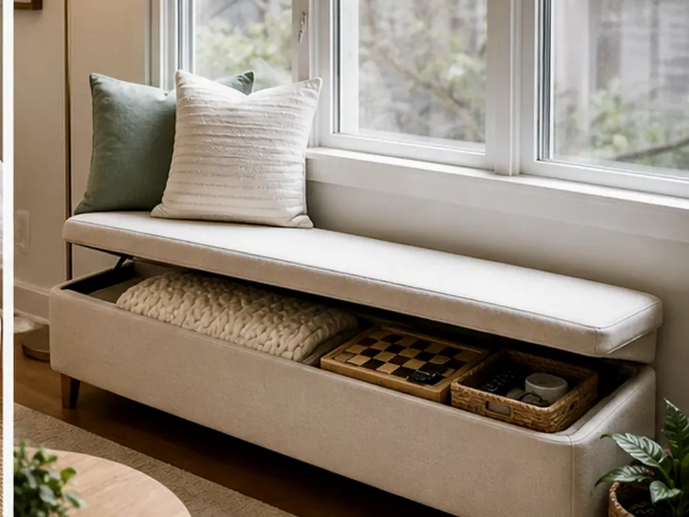 Ideas contemporáneas para salas de estar pequeñas con categorías visibles, estilo tranquilo y almacenamiento accesible