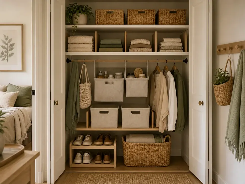 DIY-Ideen für kleine Schränke mit sichtbaren Kategorien, ruhigem Design und leicht zugänglichem Stauraum