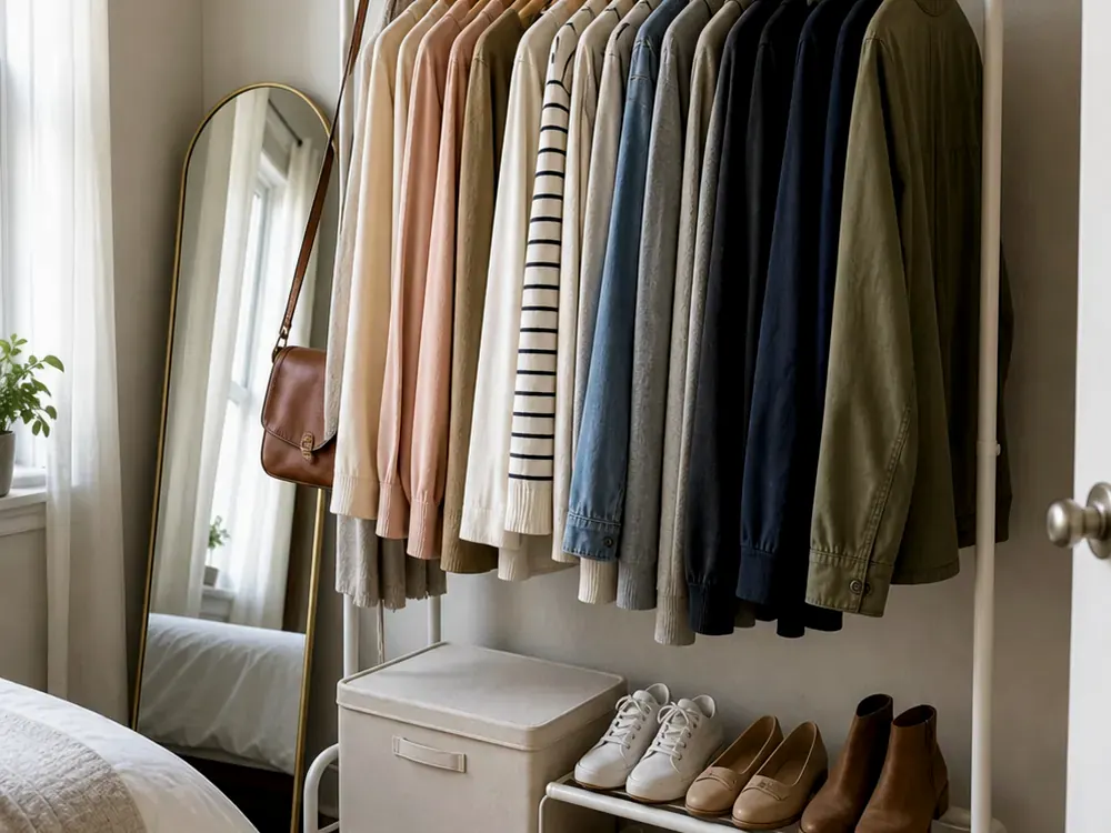 Comment aménager une petite chambre avec des catégories visibles, un style calme et des rangements accessibles