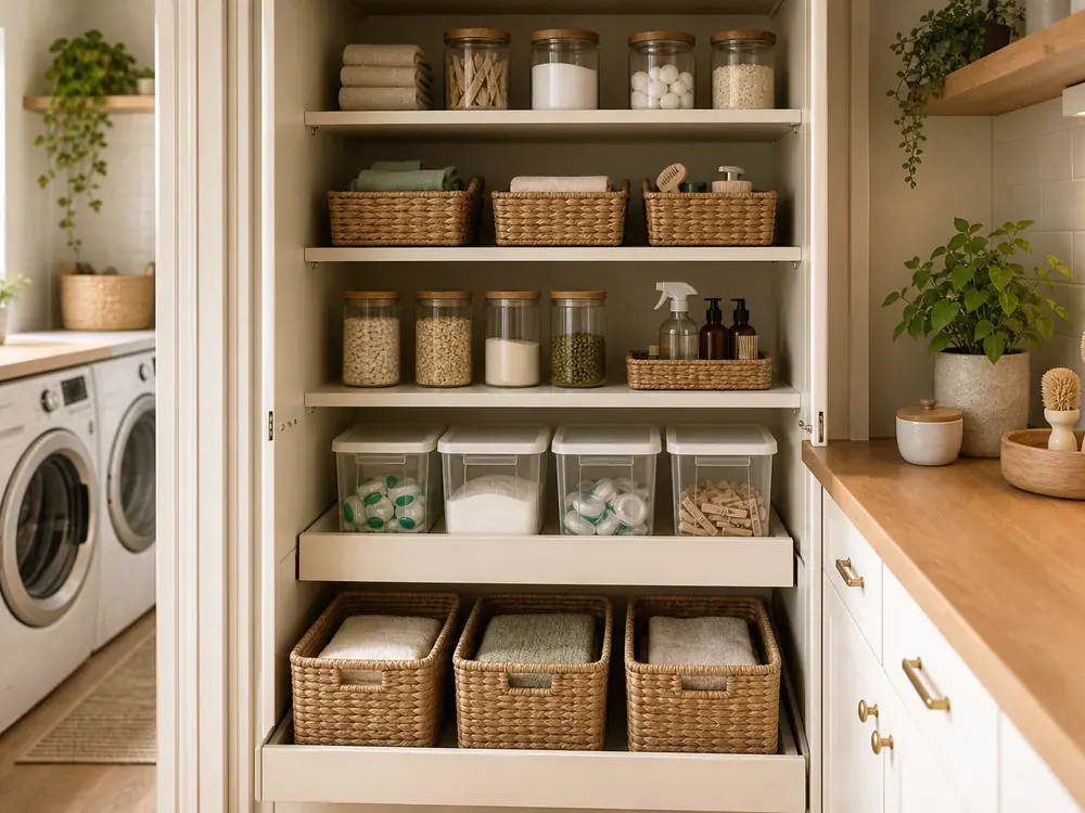 How to Arrange a Small Kitchen showing practical storage, texture, and natural daylight