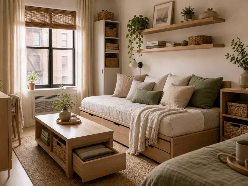 How to Maximise Small Bedroom Space with a clear route and warm home-organizing detail