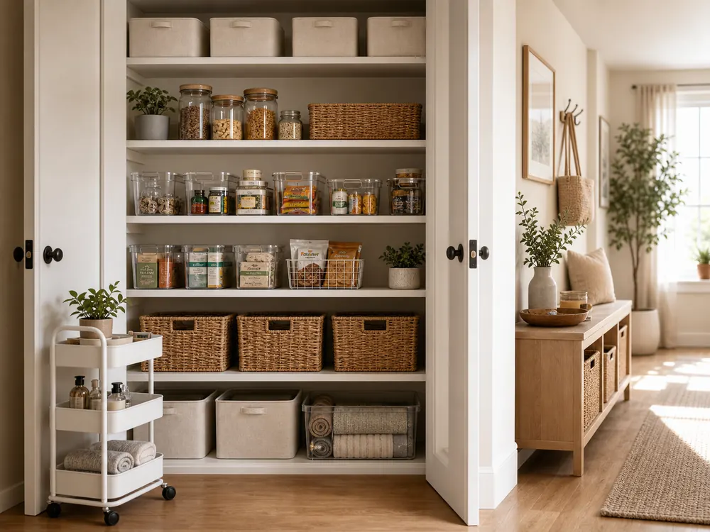 How to Organize a Tiny Apartment showing practical storage, texture, and natural daylight
