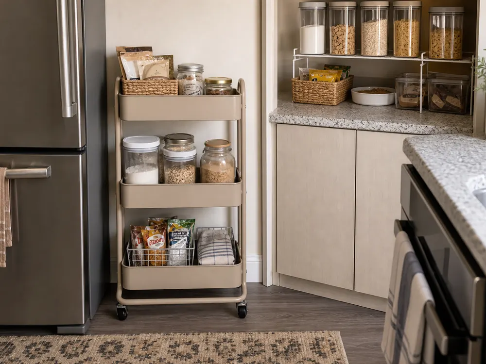 Kitchen Storage for Small Kitchens showing practical storage, texture, and natural daylight