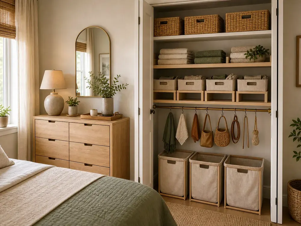 Moderne Schlafzimmerschrank-Designs für kleine Räume mit praktischem Stauraum, Struktur und natürlichem Tageslicht