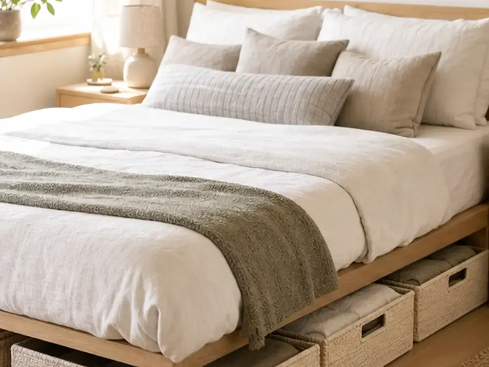Roll-Aufbewahrung unter dem Bett mit praktischem Stauraum, Struktur und natürlichem Tageslicht