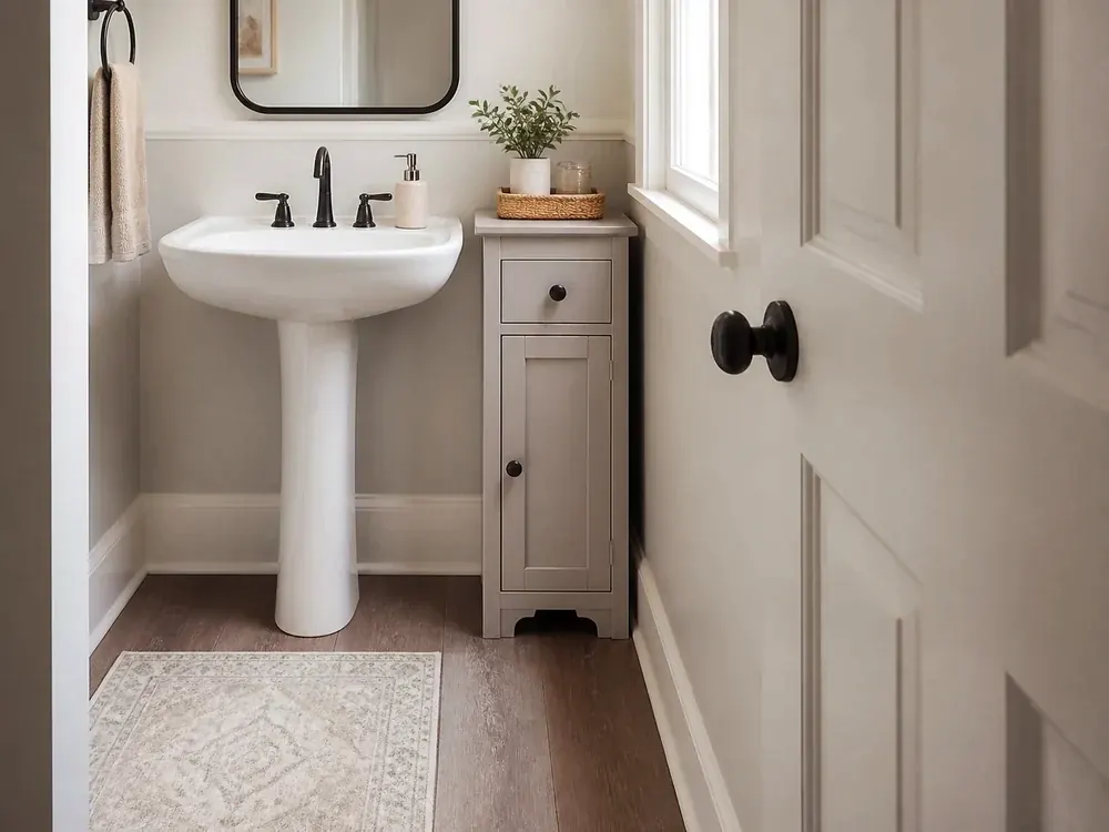 small bathroom cabinet with drawers editorial image 1
