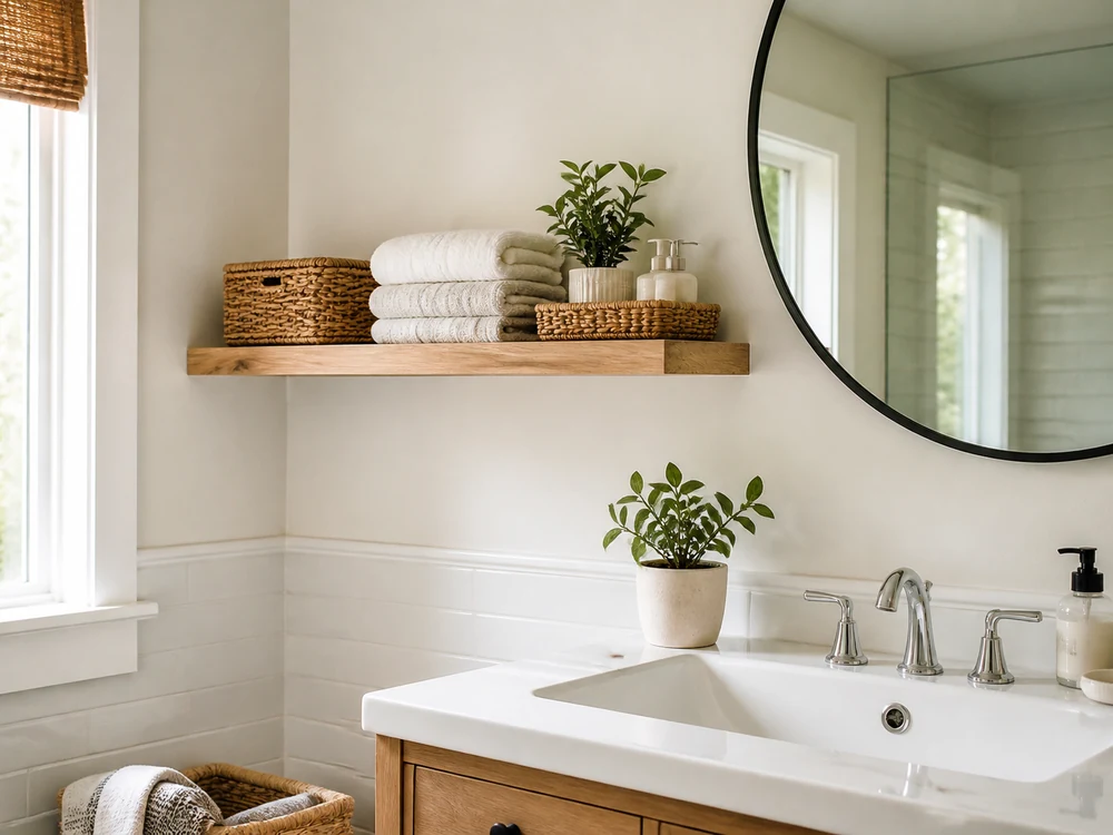 small bathroom wall shelf editorial image 1