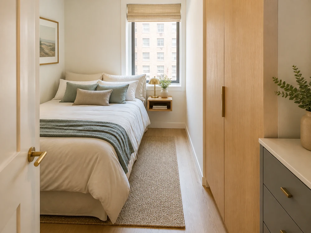 Small bedroom design with a clear walking path beside the bed