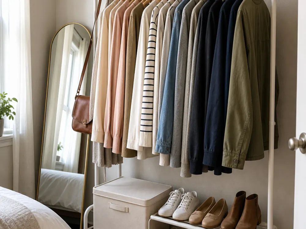 Small Closet Renovation showing practical storage, texture, and natural daylight