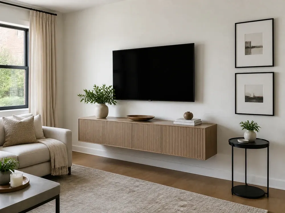 Ideas de decoración para salas pequeñas que muestran almacenamiento práctico, textura y luz natural