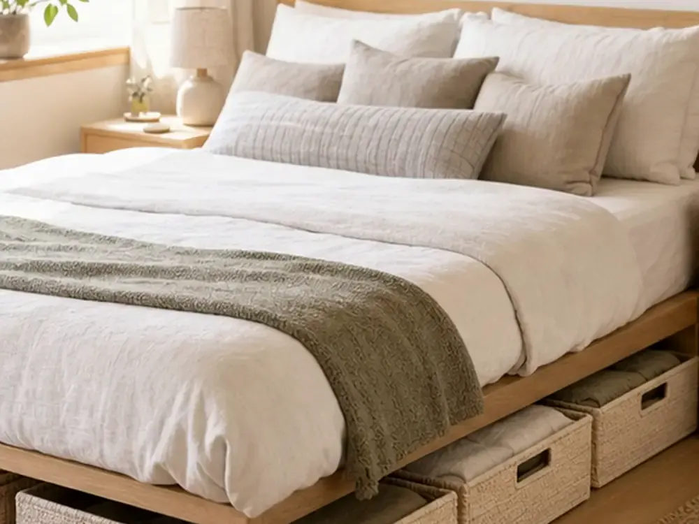 Storage Baskets for Under the Bed with a clear route and warm home-organizing detail