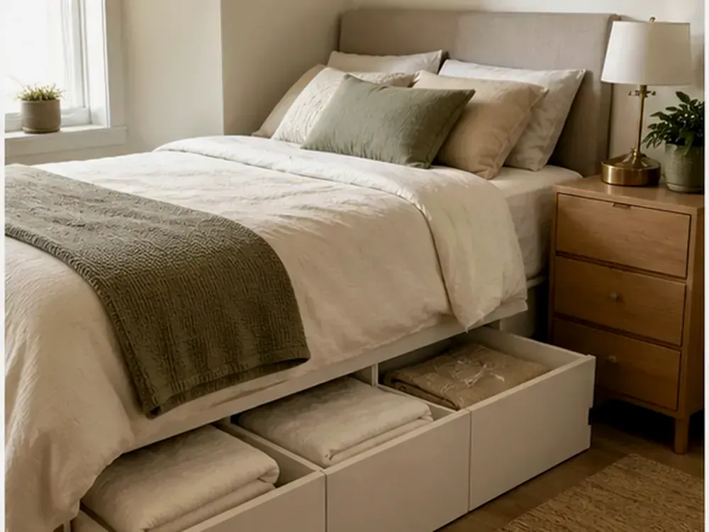 Storage Baskets for Under the Bed with visible categories, calm styling, and reachable storage