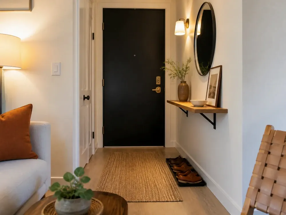 Idées de minuscules foyers avec des catégories visibles, un style calme et un espace de stockage accessible