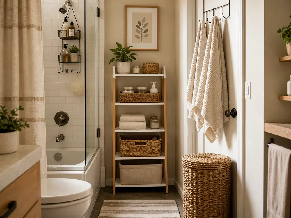 Tiny Small Den Ideas with visible categories, calm styling, and reachable storage