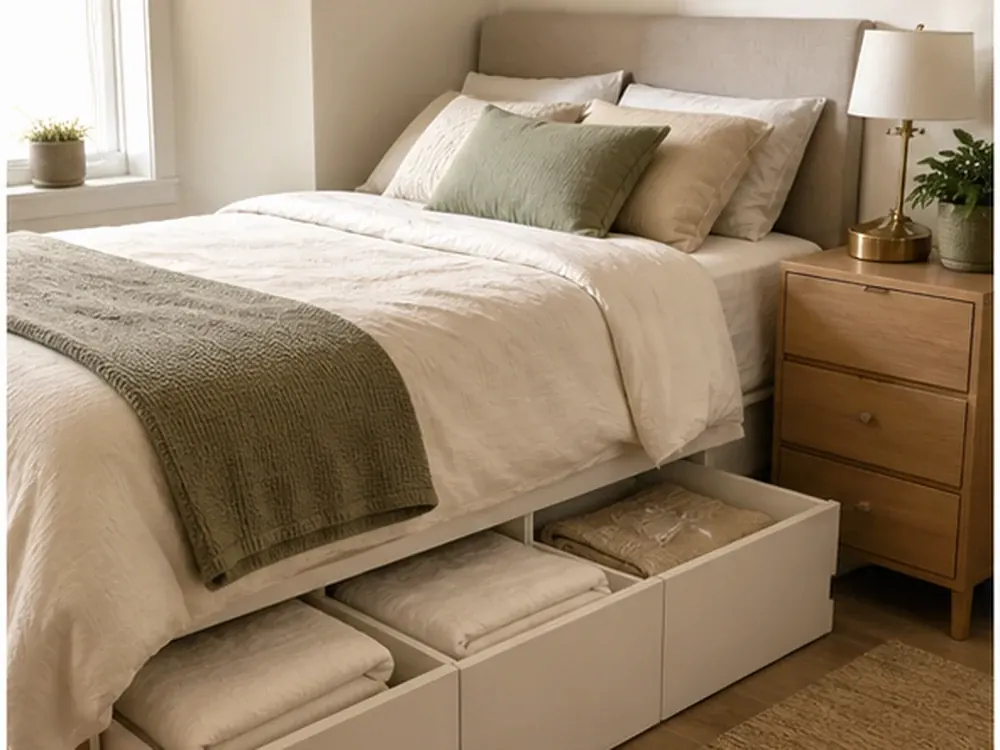 Under Bed Plastic Drawers showing practical storage, texture, and natural daylight