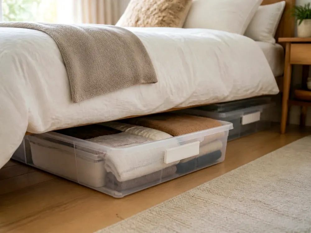 Rangement sous le lit de 5 pouces de haut avec un itinéraire clair et des détails chaleureux pour organiser la maison