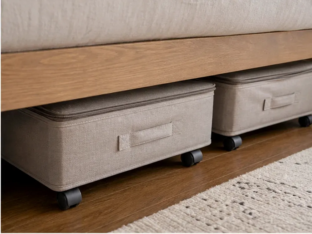 Conteneurs de rangement sous le lit avec roulettes avec catégories visibles, style calme et rangement accessible