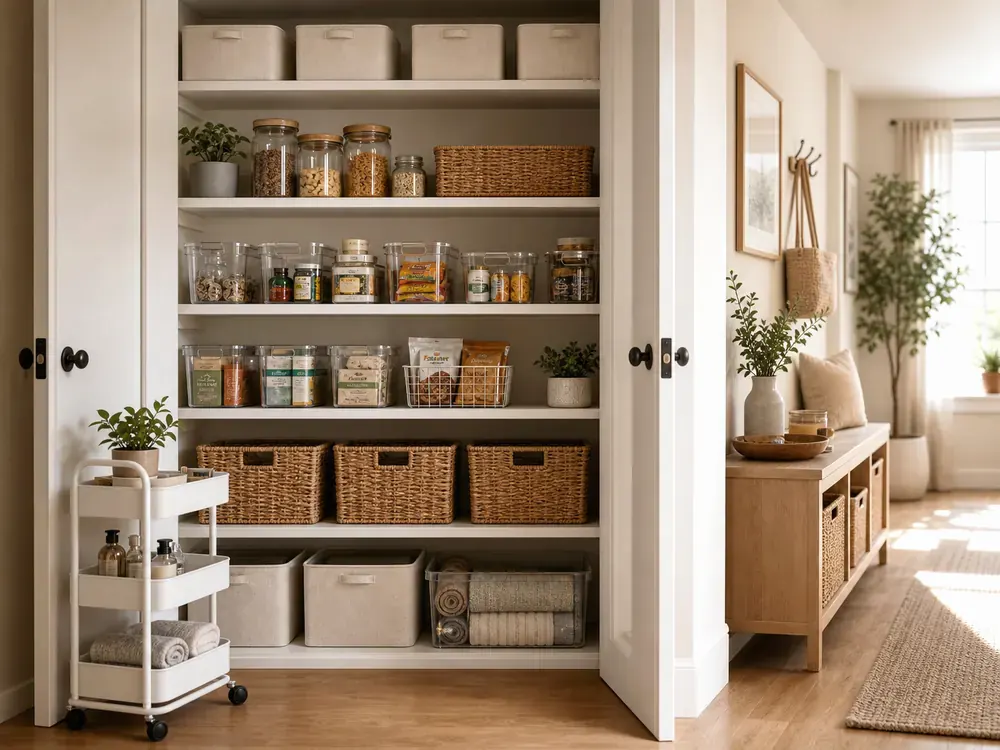 Small Apartment Storage Ideas showing practical storage, texture, and natural daylight