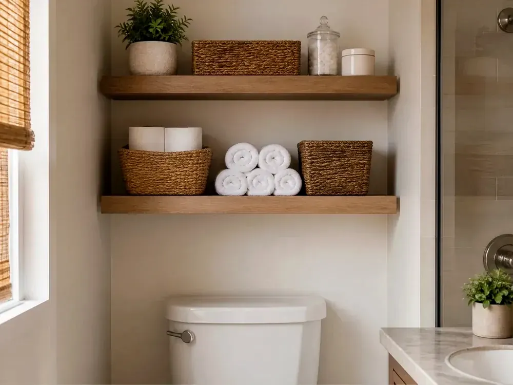 small bathroom organization ideas editorial image 1