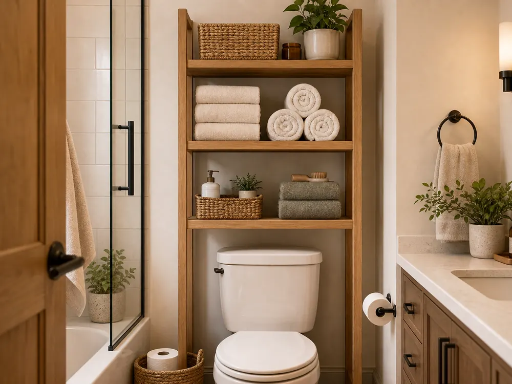 small bathroom shelf ideas editorial image 1