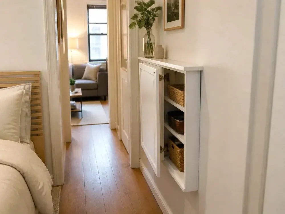 Small House Storage Ideas showing practical storage, texture, and natural daylight