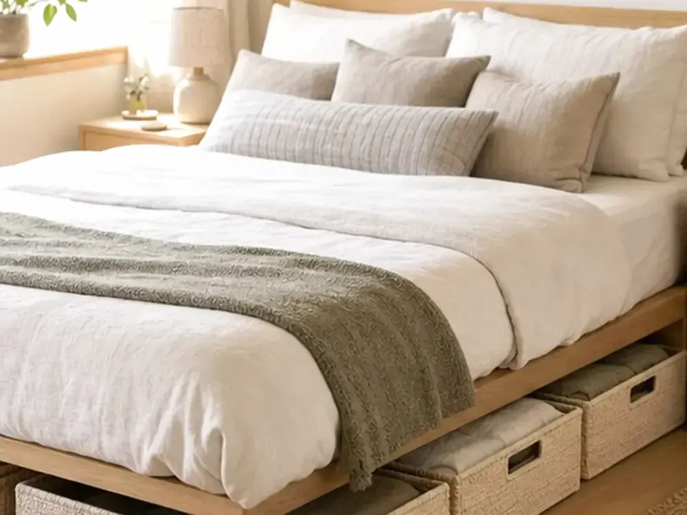 Wicker Under Bed Storage showing practical storage, texture, and natural daylight